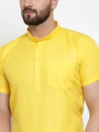 Reliable Yellow Cotton Blend Solid Hip Length Kurta For Men-thumb3