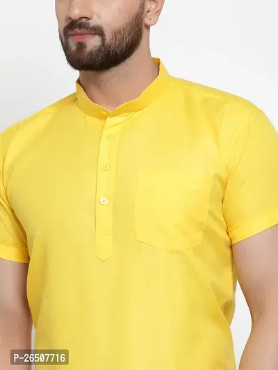 Reliable Yellow Cotton Blend Solid Hip Length Kurta For Men-thumb4