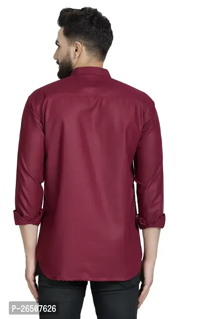 Reliable Maroon Cotton Blend Solid Hip Length Kurta For Men-thumb2