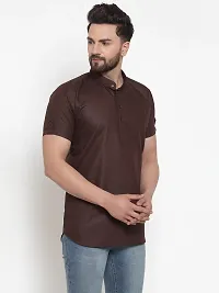 Reliable Brown Cotton Blend Solid Hip Length Kurta For Men-thumb2