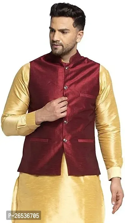 Reliable Maroon Silk Solid Nehru Jacket For Men