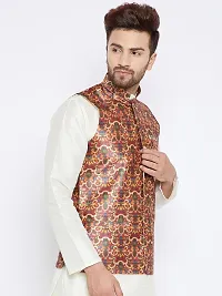 Reliable Brown Silk Blend Printed Nehru Jacket For Men-thumb2
