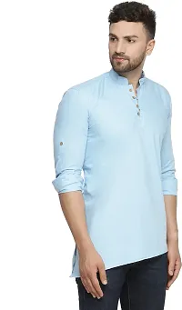 Reliable Blue Cotton Blend Solid Hip Length Kurta For Men-thumb3