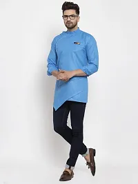 Reliable Blue Cotton Blend Solid Short Length Kurta For Men-thumb3