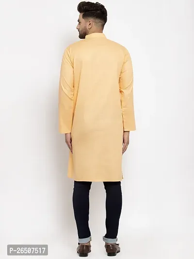 Reliable Yellow Cotton Blend Solid Knee Length Kurta For Men-thumb2