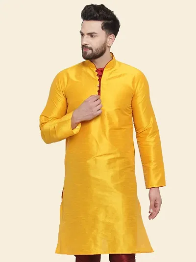 Reliable Silk Blend Solid Knee Length Kurta For Men