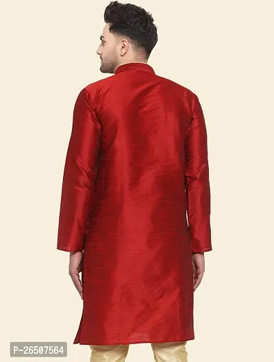 Reliable Maroon Silk Blend Solid Knee Length Kurta For Men-thumb2