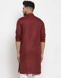 Reliable Maroon Cotton Blend Solid Knee Length Kurta For Men-thumb1