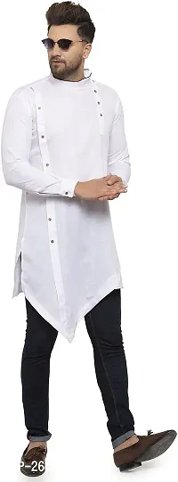 Reliable White Cotton Blend Solid Short Length Kurta For Men-thumb3