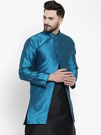 Reliable Blue Silk Printed Nehru Jacket For Men-thumb2