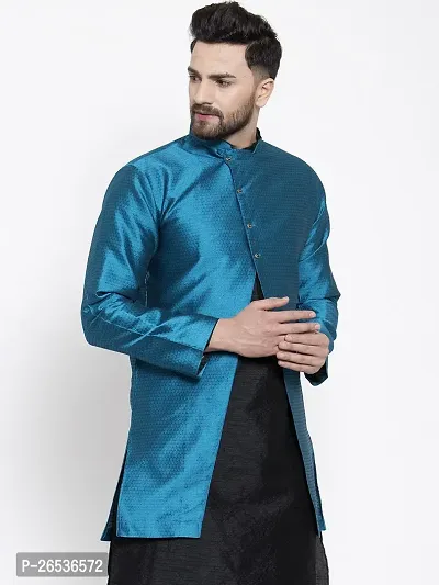 Reliable Blue Silk Printed Nehru Jacket For Men-thumb3