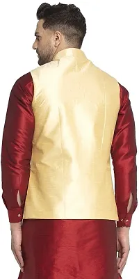 Reliable Golden Silk Solid Nehru Jacket For Men-thumb1