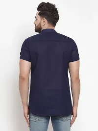 Reliable Navy Blue Cotton Blend Solid Hip Length Kurta For Men-thumb1