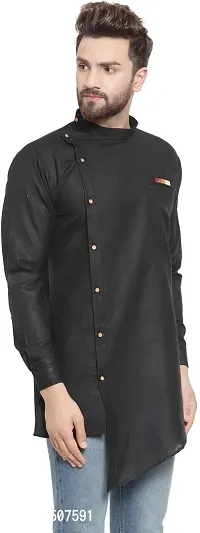 Reliable Black Cotton Blend Solid Short Length Kurta For Men-thumb3