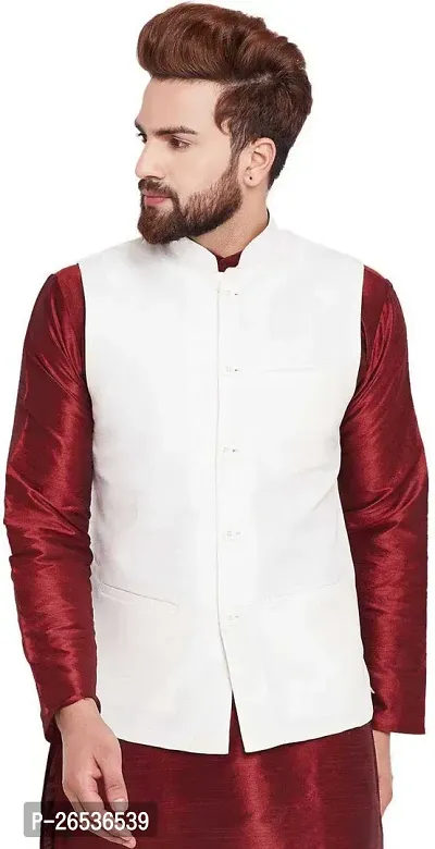 Reliable White Silk Solid Nehru Jacket For Men-thumb0