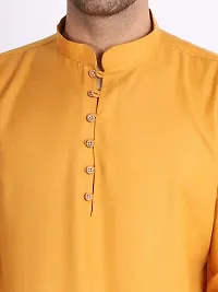 Reliable Yellow Cotton Blend Solid Hip Length Kurta For Men-thumb3