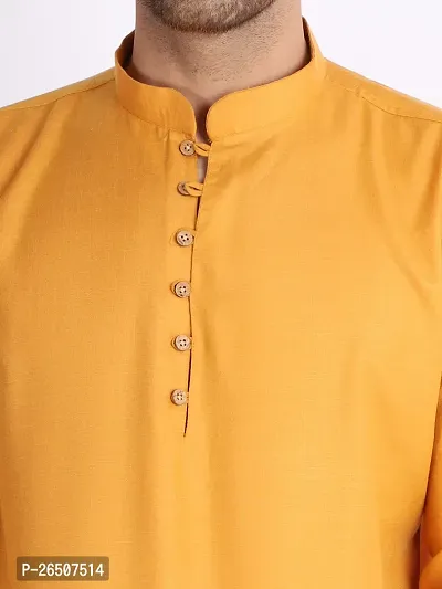 Reliable Yellow Cotton Blend Solid Hip Length Kurta For Men-thumb4