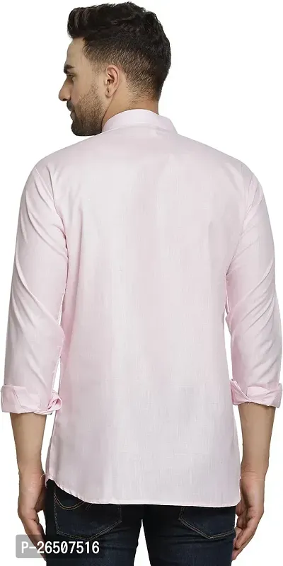 Reliable Pink Cotton Blend Solid Hip Length Kurta For Men-thumb2