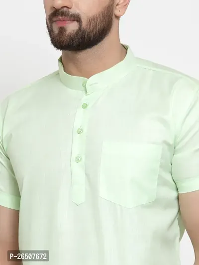 Reliable Green Cotton Blend Solid Hip Length Kurta For Men-thumb4