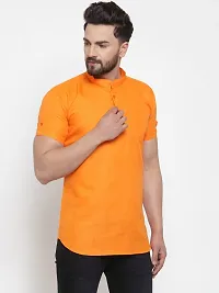 Reliable Orange Cotton Blend Solid Hip Length Kurta For Men-thumb2