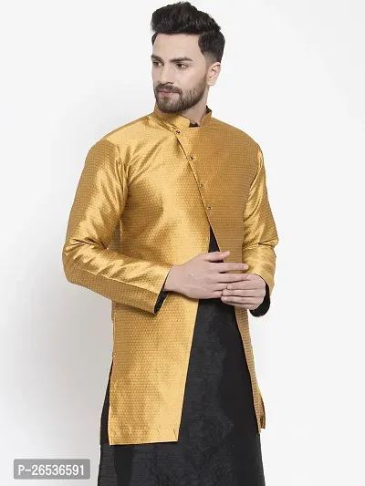 Reliable Golden Silk Printed Nehru Jacket For Men-thumb3