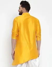 Reliable Yellow Silk Blend Solid Hip Length Kurta For Men-thumb1