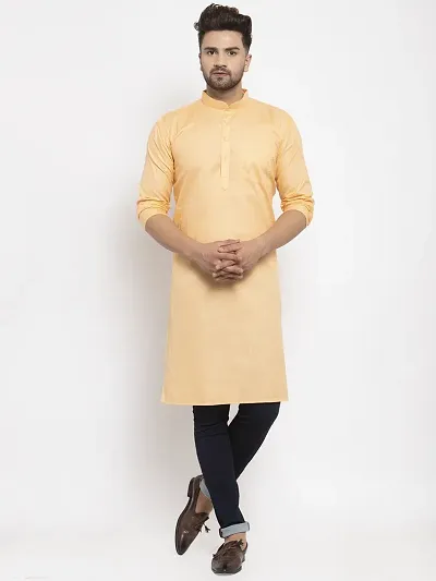 Reliable Blend Solid Knee Length Kurta For Men