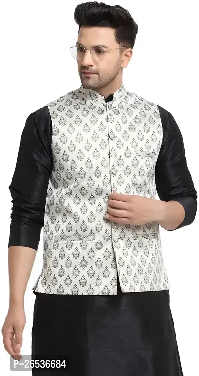Reliable Multicoloured Jacquard Woven Design Nehru Jacket For Men