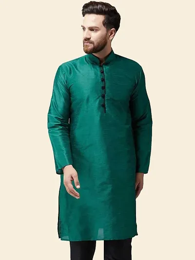 Reliable Silk Blend Solid Knee Length Kurta For Men