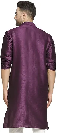 Reliable Purple Silk Blend Solid Knee Length Kurta For Men-thumb1