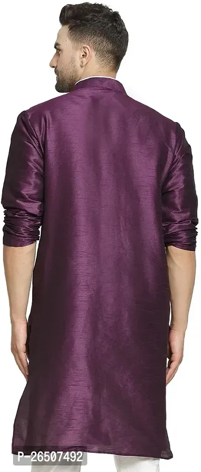 Reliable Purple Silk Blend Solid Knee Length Kurta For Men-thumb2