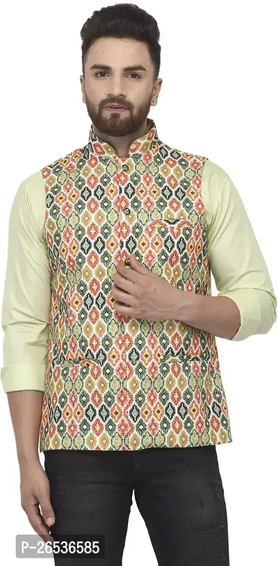 Reliable Multicoloured Cotton Blend Printed Nehru Jacket For Men-thumb0