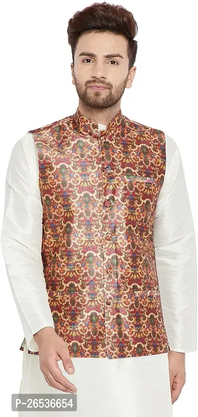 Reliable Multicoloured Silk Printed Nehru Jacket For Men