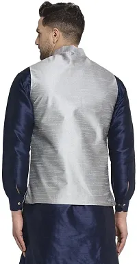 Reliable Silver Silk Solid Nehru Jacket For Men-thumb1