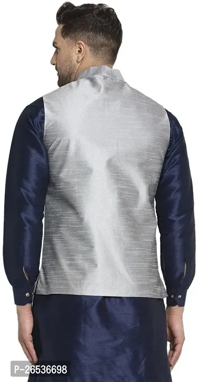 Reliable Silver Silk Solid Nehru Jacket For Men-thumb2