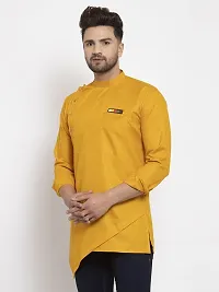 Reliable Yellow Cotton Blend Solid Short Length Kurta For Men-thumb2