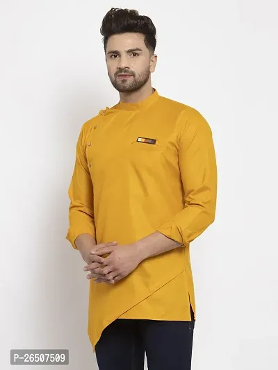 Reliable Yellow Cotton Blend Solid Short Length Kurta For Men-thumb3