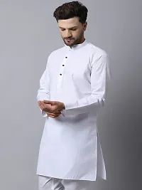 Reliable White Cotton Blend Solid Short Length Kurta For Men-thumb2