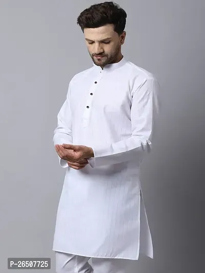 Reliable White Cotton Blend Solid Short Length Kurta For Men-thumb3