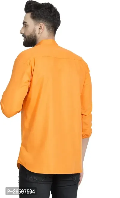 Reliable Orange Cotton Blend Solid Hip Length Kurta For Men-thumb2