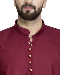 Reliable Maroon Cotton Blend Solid Hip Length Kurta For Men-thumb3