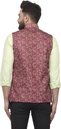 Reliable Maroon Cotton Blend Printed Nehru Jacket For Men-thumb1