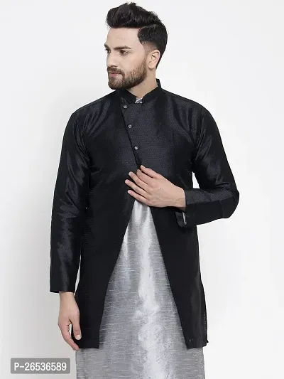 Reliable Black Silk Solid Nehru Jacket For Men