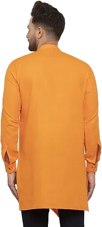 Reliable Orange Cotton Blend Solid Hip Length Kurta For Men-thumb1