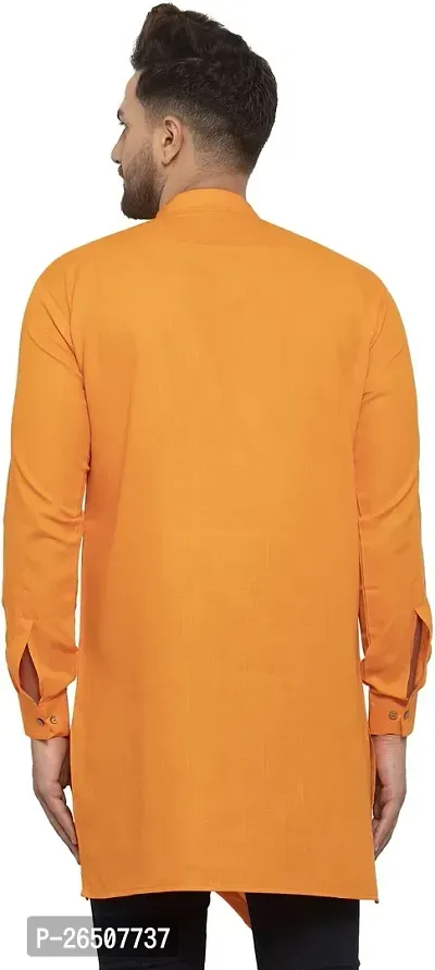 Reliable Orange Cotton Blend Solid Hip Length Kurta For Men-thumb2