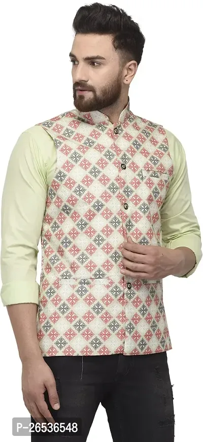 Reliable Multicoloured Cotton Blend Printed Nehru Jacket For Men-thumb3