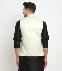 Reliable Beige Jacquard Woven Design Nehru Jacket For Men-thumb1