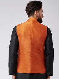 Reliable Orange Silk Self Pattern Nehru Jacket For Men-thumb1