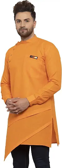 Reliable Orange Cotton Blend Solid Hip Length Kurta For Men-thumb2