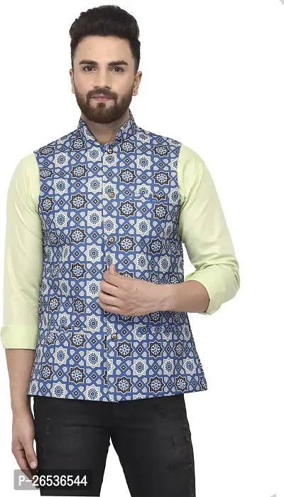 Reliable Multicoloured Cotton Blend Printed Nehru Jacket For Men-thumb0